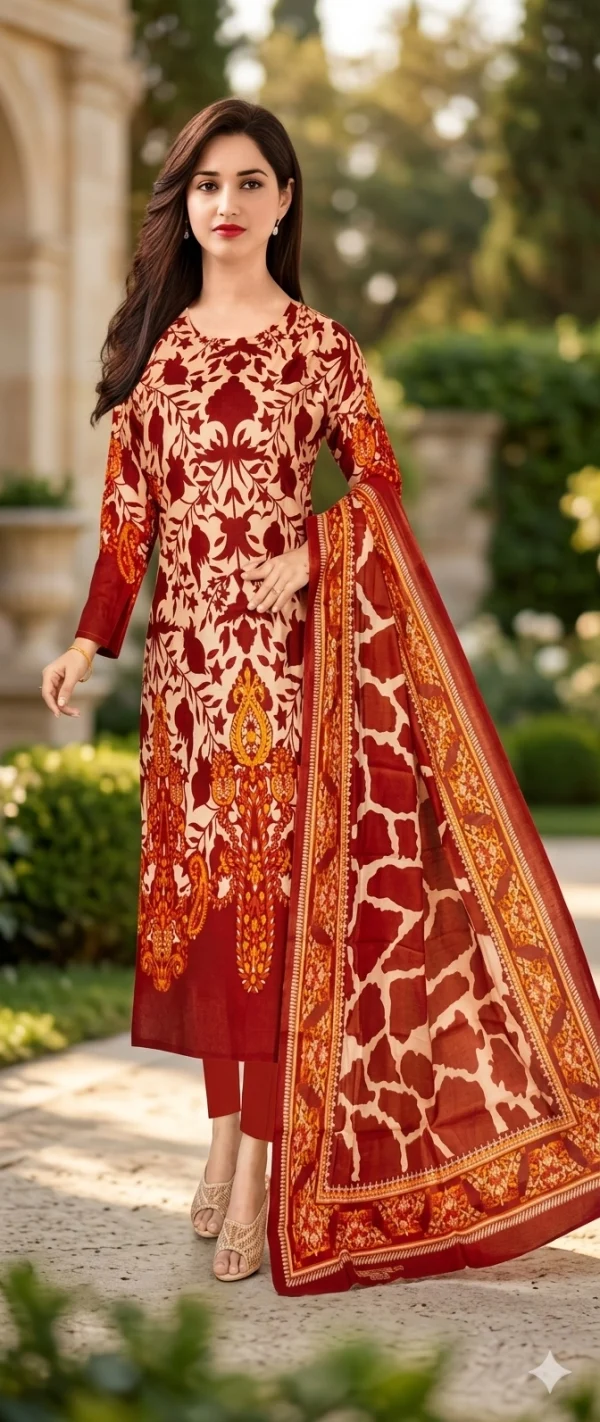 Pure Cotton Joypuri Bonoful Unstitched Three Piece - 1003 B