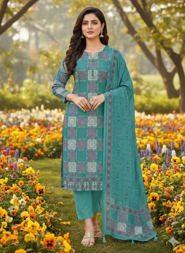 Pure Cotton Joypuri Bonoful Unstitched Three Piece - 1021 B